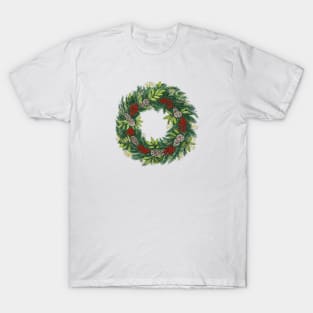 Holiday Wreath With Pine Cones and Berries T-Shirt